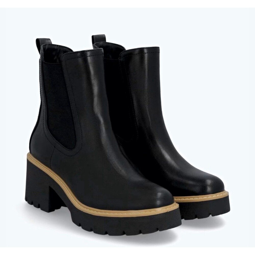 Dolce Vita Tobias Women’s Black Leather Chelsea Ankle Boots Lug Sole US 10